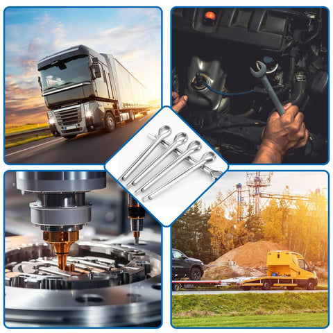 Collage with spanner set, truck on highway, mechanic fixing engine, industrial machine, towing vehicle in landscape.