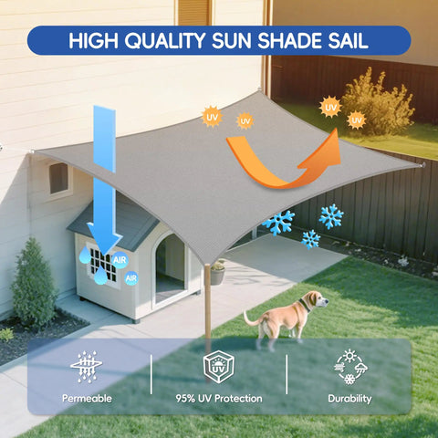 Sun Shade Sail 16x20 Rectangle Permeable Shade Cloth For Outdoor Patio Garden Pergola Backyard Deck Breathable HDPE Canopy Blocks Up To 95 UV Rays Light Gray Durable Easy Install installed over backyard patio