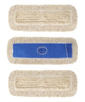 Top Notch 36 Inch Microfiber Dust Mop Head Replacement For Heavy Duty Commercial Floor Cleaning And Janitorial Supplies Blue Three Pack Refills showing blue and beige mop pads.
