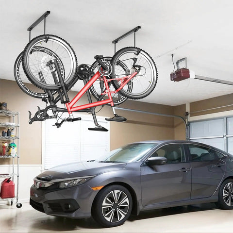 Ceiling Mounted Overhead Bike Rack For Garage Space Saving Storage Hooks That Hold 2 Bikes Horizontally Or 4 Bikes Vertically Adjustable