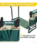 Folding Garden Kneeler Stool With 8 Inch Wide Kneeling Pad And Tool Pouch For Planting And Gardening, shown with tools in pouch.