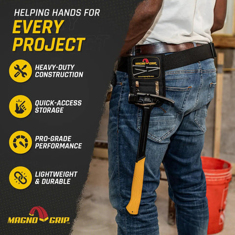 Back view of person wearing Go-To Hammer Holster With Magnetic Storage For On Belt Quick Access, Durable 1680D Ballistic Polyester.