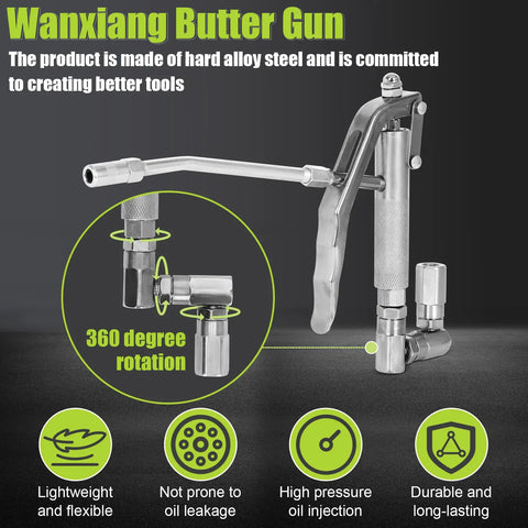 Heavy Duty Grease Gun Control Handle Valve For High Pressure 7500 Psi With 1/4 Inch Thread, 18 Inch Flexible Interface, A4-Jaw Coupling, 360 Degree Rotation And Spring, Built For Fast, Smooth, And Reliable Lubrication on steel grease gun