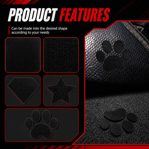 Heavy Duty Car Floor Mat Grippers With Rock Solid Adhesive To Lock Your Interior Rugs In Place No More Slipping Around Just Slap These Bad Boys Down For An Unshakable Hold, showing various shapes of grippers.