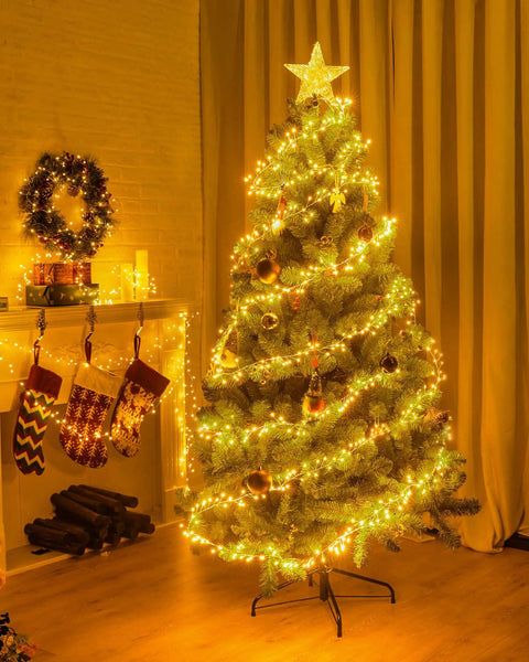 Battery Powered Fairy Lights 60 Warm White LED String On Waterproof Silver Wire Five Feet With Firecracker Lit Starry Look For Wreaths Home Decor Weddings Mason Jars Holiday Christmas Ramadan Decorations on Christmas tree