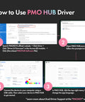 How to Use PMO HUB Driver instructions showing installation steps and software interface for Built Damn Tough Full Aluminum Wireless Mechanical Keyboard.