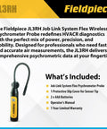 Job Link System Flex HVACR Wireless Psychrometer Probe With 1000 ft Bluetooth Range, Flexible Wand and Magnetic Mount, Pro-Grade Supply Return Switch, Water-Resistant Diagnostic Tool for Onsite Readings, Fieldpiece JL3RH packaging