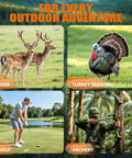 Premium Huntin Laser Rangefinder With 1000 Yard Range Rechargeable Battery; deer, turkey, golf, archery outdoor scenes.