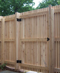 Wooden fence with Two Pack Self Closing Gate Hinges For Wood And Vinyl Fences Heavy Duty Gate Closers With 22 Screws Swing Adjuster Tool.