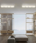 Modern closet with two Rectangular Flush Mount LED Ceiling Light Fixture 24 Inch Long Crystal Dimmable providing bright neutral lighting.