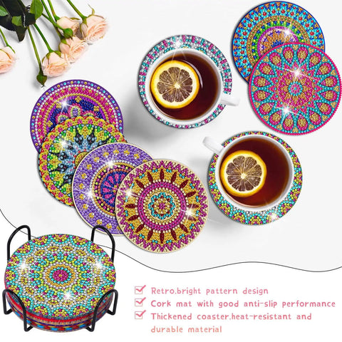 Diamond Painting Coasters Kit With Holder And Accessories, 8 Mandala Coasters For Beginners And Kids, DIY Art Craft Project