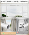 Comparison of extra long tension curtain rods, highlighting 1.26 inch diameter thicker rod for stability and 0.86 inch thinner rod.