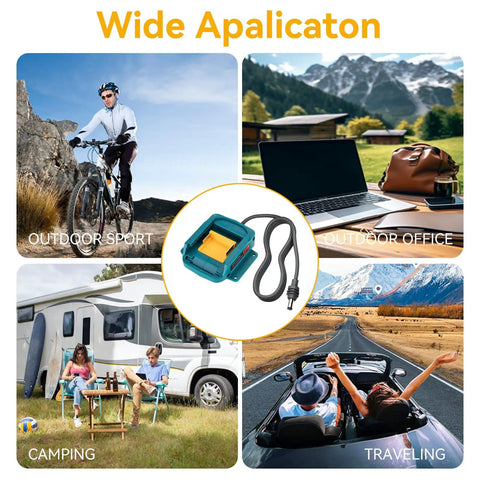 Rugged Heavy Duty Charging Station Power Cord With Inline Voltage Guard Compact Portable Battery Adapter For Bl1830 Bl1860 Bl1850 Bl1840 displayed in outdoor office and camping settings.