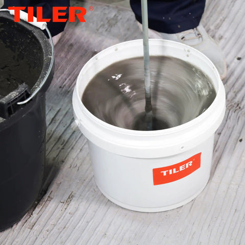 Paint And Mud Mixer For Drill In 1 To 5 Gallon Buckets Paint Stirrer Attachment Fits All Standard Drills in use with white bucket