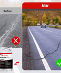 Before and after of road repair with Self Leveling Asphalt Crack Filler And Concrete Crack Sealant For Driveways Patios Walls And Garage Floors Quick Dry Waterproof Bond 2 Pack Easy Patch For Long Lasting Durability