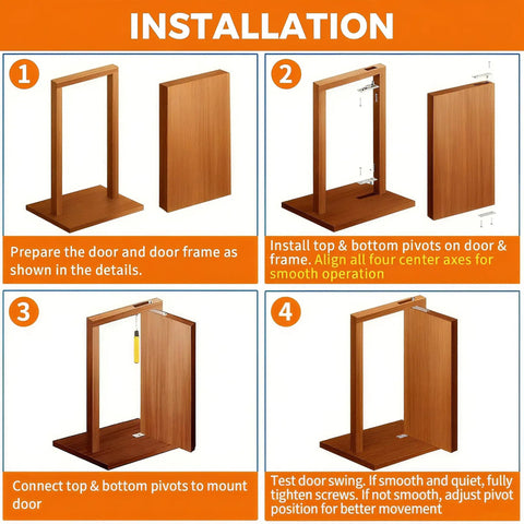 Alt Tag: Heavy Duty Wood Door Pivot Hinges Self Closing 360 Degree Shaft Stainless Steel Pivot Hardware Installation Guide