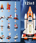 12 In 1 Space Rocket Building Blocks Kit For Kids Aged 6 To 12 566 Piece STEM Construction Set USPs displayed on blue background