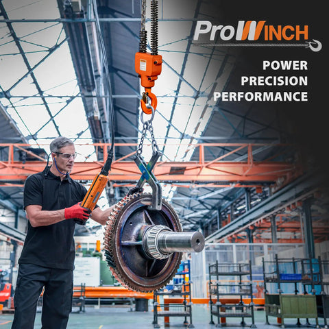 Heavy Duty Electric Chain Hoist With 1100 Lbs Half Ton Capacity And 110 Volt 20 Foot Lift No Sweat Operation For Home Garages Includes Wireless Remote And Badass G80 Chain lifting machinery in industrial setting.