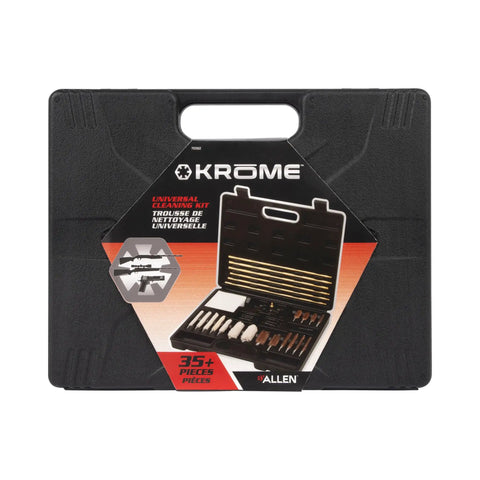 Krome Universal Gun Cleaning Kit 35 Piece Set For Rifles Shotguns And Pistols with brass rods and brushes in a black case