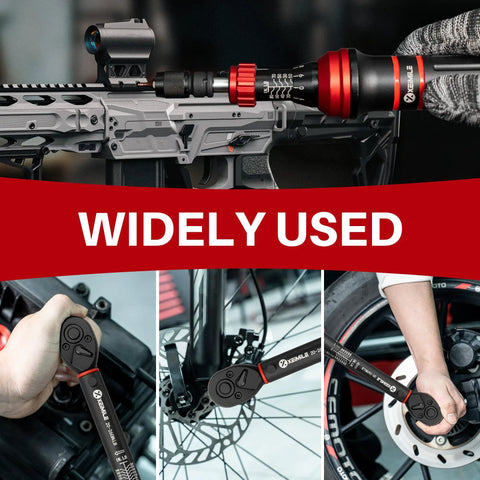 52 Piece Torque Wrench And Screwdriver Set With One Quarter Inch Drive used in bike and gunsmithing, showing various applications