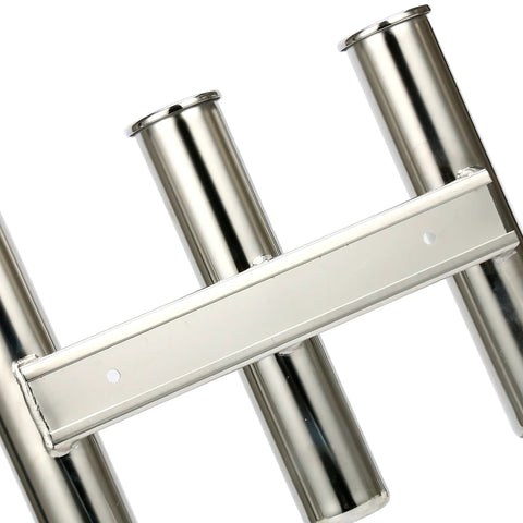Close-up of 316 Stainless Steel Triple Tube Fishing Rod Rack, Wall Or Side Mount Rod Holder.