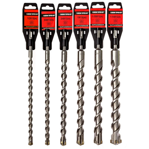 6 Piece Carbide Tipped Masonry Drill Bit Set SDS Plus For Rotary Hammer 13 Inch Total Length Built Tough Workhorse For Concrete Brick Tile