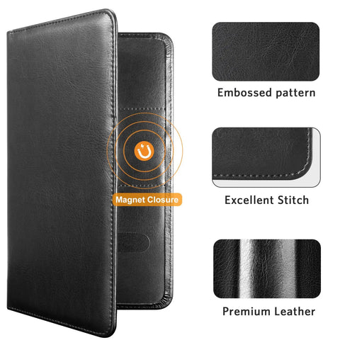 Car Registration And Insurance Holder With Magnetic Closure Slim PU Leather Vehicle Glove Box Organizer For Driver License And Cards Auto And Truck Docs Case Keeps Your Docs Protected And On Hand showing embossed pattern, stitch, and leather texture