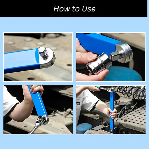 Impact Ready Offset Extension Wrench Set With One Half Inch, One Quarter Inch, And Three Eighths Inch Square Drive Adapters in use