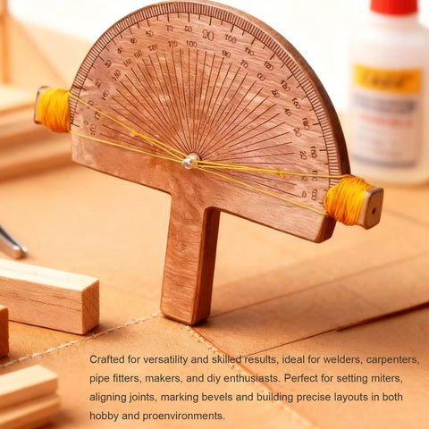 Heavy Duty Birch Wood Precision Angle Finder With Dead On Degree Measurements Quick Miter Setup And Spot On Carpenter Welder Diy Project Alignment Tools Solid close-up showing degree markings and measuring string.