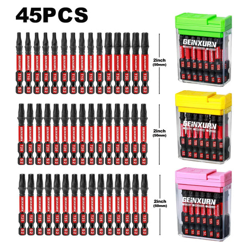 Impact Torx Screwdriver Bit Set Beefy 45 Piece Magnetic S2 Steel Driver Bits T10 Through T30 In Colorful Storage Box