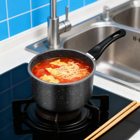 1.5 Quart Nonstick Saucepan With Detachable Handle And Swiss Granite Coating Small Multipurpose Pot For Induction Cooking PFOA Free Smokeless Pan For Quick Sauces And Everyday Meals