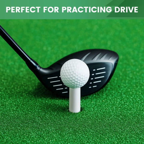Durable Rubber Golf Tees For Driving Range And Indoor Simulators with golf ball on tee and club head on green mat