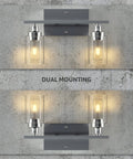 Two-Light Vanity Light With Clear Ribbed Glass Shades And Nickel Finish For Bathroom Over Mirror with dual mounting option