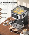 Level Up Your Daily Grind With This Dope Compact Espresso Machine Featuring 20 Bar Pressure Pump Led Touch Panel And One Touch Milk Frother For Smooth Shots Everyday Plus Quick Heat Tech, showing cup warming grill.