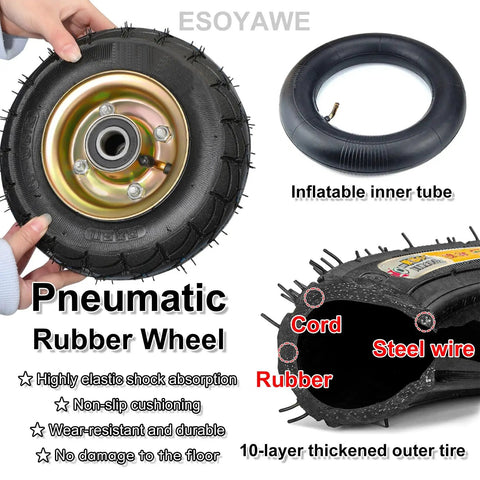 Tough As Nails Heavy Duty Pneumatic Caster Wheels 4 Pack 8 Inch 250mm with rubber tire and inner tube for heavy loads.