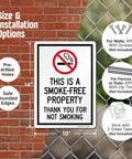 Straight Up Smoke Free Property Sign Featuring Bold No Smoking Symbol, 14 X 10 Inch Heavy Duty Rustproof Aluminum Metal Wall Yard Sign, Super Durable Indoor Outdoor Setup, Made Right In Usa on a brick background.
