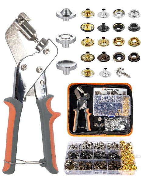 Heavy Duty Pro Grade Snap Fastener Tool Kit With Case And 100 Sets Of 15mm Metal Snaps In Four Colors Plus Silver Screw On Snaps For Leather Tarps Canvas Boat Covers Fabric And DIY Repairs