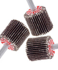 Close-up of 50 Pack Mounted Flap Wheels 1 Inch Diameter By 1 Inch Wide With 1/4 Inch Shank 80 Grit Aluminum Oxide For Rust Removal And Weld Burr Cleanup
