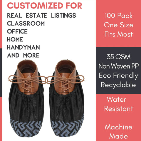 Extra Thick Disposable Shoe Covers XL 100 Pack One Size Fits Most With Non Slip Soles For Indoor Outdoor Use Black Professional Grade Booties on shoes