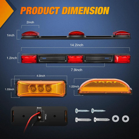 LED Trailer Light Kit 2 Pack Red Rectangular Tail Stop Turn License Lights Amber Side Marker 9 LED ID Bar dimensions