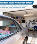 237 Inch Whisper Drive Belt For 7ft Garage Doors Replacement shown in a quiet garage with a child sleeping in a parked car