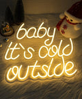 "Baby it's cold outside" LED neon sign on furry background with festive decorations, not Eyes Lashes LED Neon Sign Evil Eye Neon Light USB Powered For Wedding Parties Home Wall Decor Bedroom Living Room Game Room Aesthetic Vibe Safe Low Voltage Night Light With Soft Even Glow.