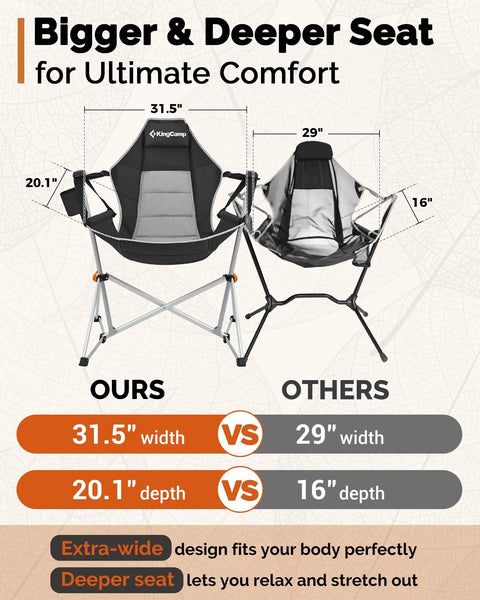 Heavy Duty 400Lb Portable Hammock Camping Chair With Adjustable Recline, Oversized seat comparison diagram