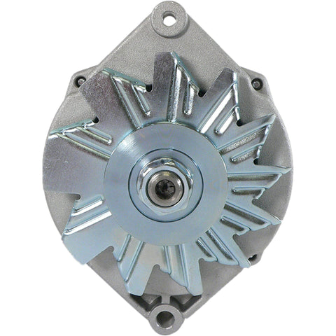 Front view of High Output 105 Amp 12 Volt External Fan Alternator Replacement For Chevrolet GMC Buick Oldsmobile Pontiac 1968 Through 1989.