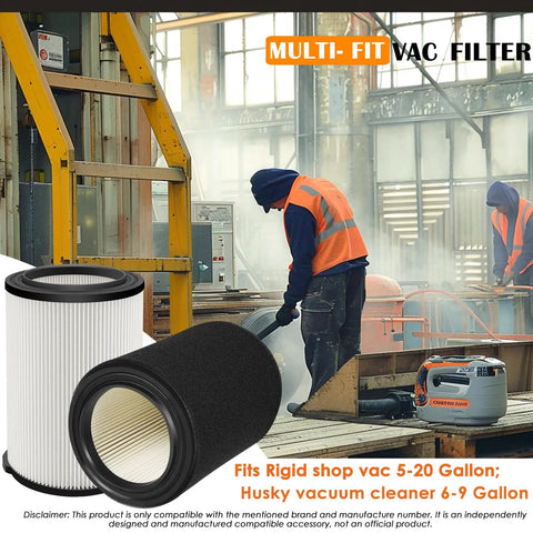 Replacement Vacuum Filter Set For Rigid 5 To 20 Gallon And Husky 6 To 9 Gallon Shop Vacs With Extra Foam Sleeves Two Pack Heavy Duty