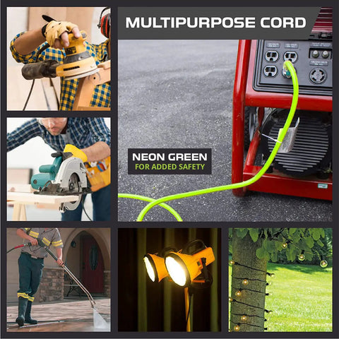 Weatherproof 100 Ft Outdoor Extension Cord with Lighted End 12/3 SJTW 15 Amp in use with tools and appliances