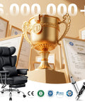Big And Tall Leather Office Chair With Footrest For All Day Comfy Support, High Back Ergonomic Wide Desk Chair next to trophy and certificates