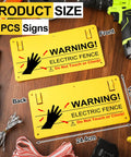 Electric Fence Warning Signs Set Of 10, 9.6 By 5 Inches, Durable Plastic For Farm And Home, Easy Mount With 5 Holes, Weatherproof Signage That Sticks Firmly To Keep Livestock And Property Safe, front and back view