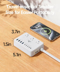 No Cap Necessary Heavy Duty 100W Power Strip With 6 AC Outlets And 8 USB Ports For Fast Charging Desk Organizer on a wooden table.