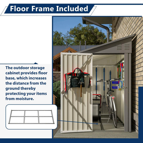 Lean To Metal Shed 4x8 Outdoor Storage Unit For Backyard Garden Patio, Weatherproof Galvanized Steel Walls, open door view showing organized tools and bikes